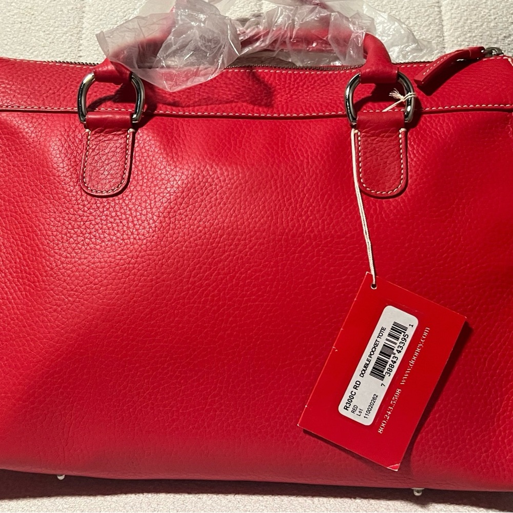 NWT Dooney & Bourke Red Pebble Grain Double Pocket Tote - RETIRED - Picture 3 of 15